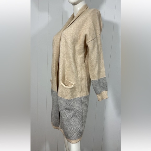 NWT Miami Women’s Long Open Front Cardigan Collared Size Small S Beige - Picture 2 of 8